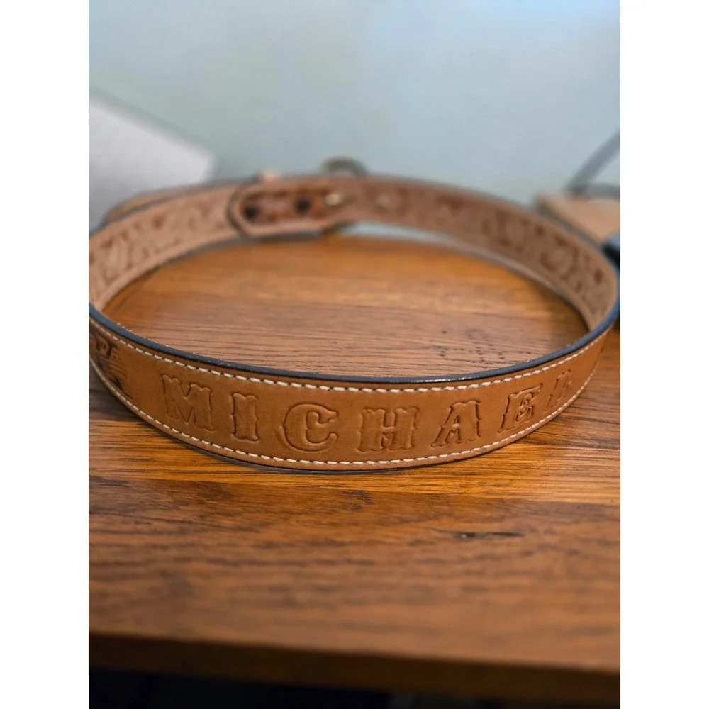 Kids Mens Tooled Leather Belt Personalized Michael Western Cowboy Size 34